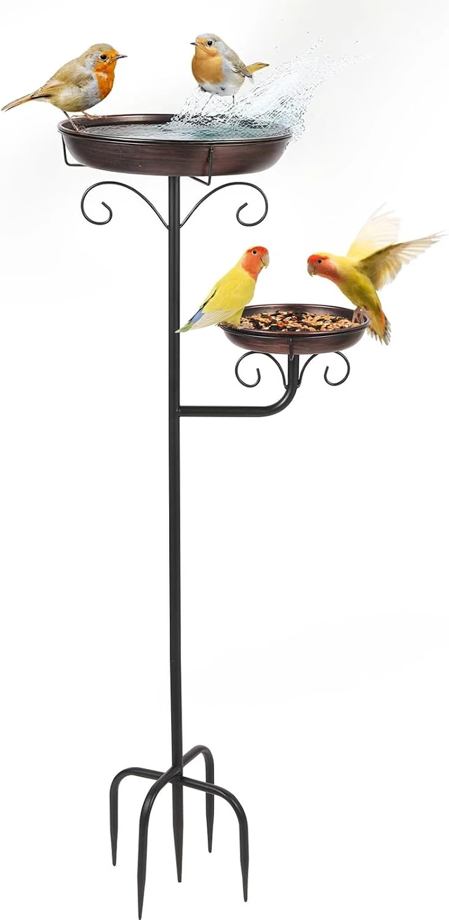 Alt view image 2 of 7 - 42" Large Freestanding Metal Bird Bath for Outdoors Removable Bowl with 5 Strong Stakes, Ground Mounted Feeder for Garden, Backyard, Lawn