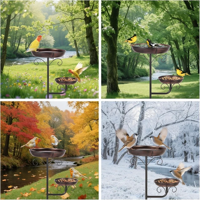 Alt view image 5 of 7 - 42" Large Freestanding Metal Bird Bath for Outdoors Removable Bowl with 5 Strong Stakes, Ground Mounted Feeder for Garden, Backyard, Lawn