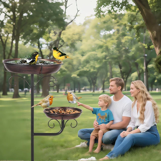 Alt view image 6 of 7 - 42" Large Freestanding Metal Bird Bath for Outdoors Removable Bowl with 5 Strong Stakes, Ground Mounted Feeder for Garden, Backyard, Lawn