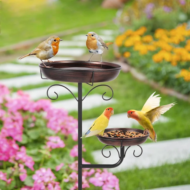 Alt view image 7 of 7 - 42" Large Freestanding Metal Bird Bath for Outdoors Removable Bowl with 5 Strong Stakes, Ground Mounted Feeder for Garden, Backyard, Lawn