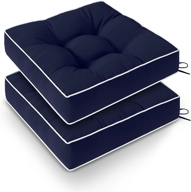 Main image of 17 x 17 Inch Outdoor Chair Cushions Set of 2 Tufted Water-Resistant Patio Chair Pads, Navy