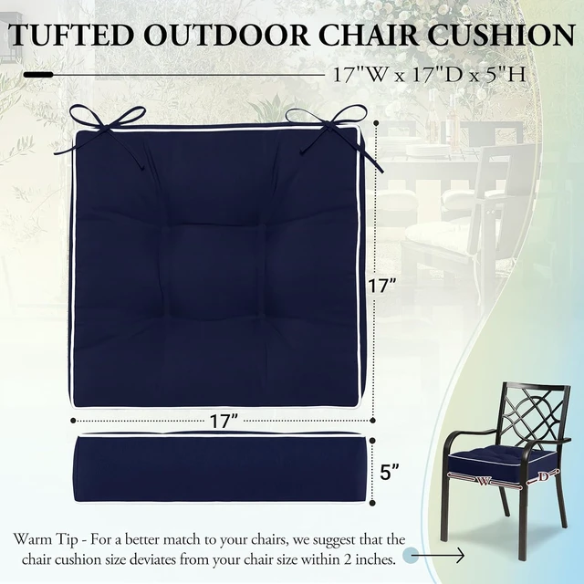 Alt view image 2 of 7 - 17 x 17 Inch Outdoor Chair Cushions Set of 2 Tufted Water-Resistant Patio Chair Pads, Navy