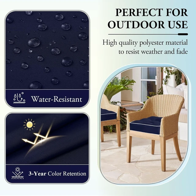 Alt view image 3 of 7 - 17 x 17 Inch Outdoor Chair Cushions Set of 2 Tufted Water-Resistant Patio Chair Pads, Navy