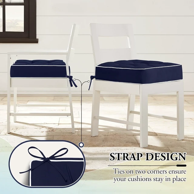 Alt view image 6 of 7 - 17 x 17 Inch Outdoor Chair Cushions Set of 2 Tufted Water-Resistant Patio Chair Pads, Navy