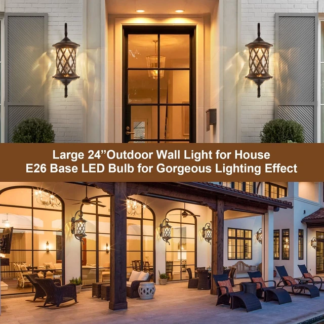 Alt view image 2 of 7 - 24" Large Oil Rubbed Bronze Outdoor Coach Wall Lantern Retro Waterproof Aluminum Sconce with Water Glass for Garage, Front Door, Garden