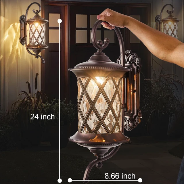 Alt view image 6 of 7 - 24" Large Oil Rubbed Bronze Outdoor Coach Wall Lantern Retro Waterproof Aluminum Sconce with Water Glass for Garage, Front Door, Garden