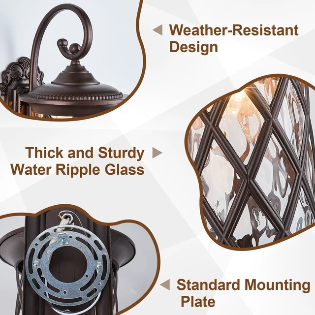 Alt view image 5 of 7 - 24" Large Oil Rubbed Bronze Outdoor Coach Wall Lantern Retro Waterproof Aluminum Sconce with Water Glass for Garage, Front Door, Garden