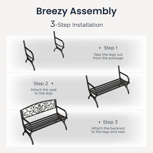 Alt view image 7 of 7 - 50 Inch Cast Iron Steel Frame Outdoor Garden Bench, Bronze