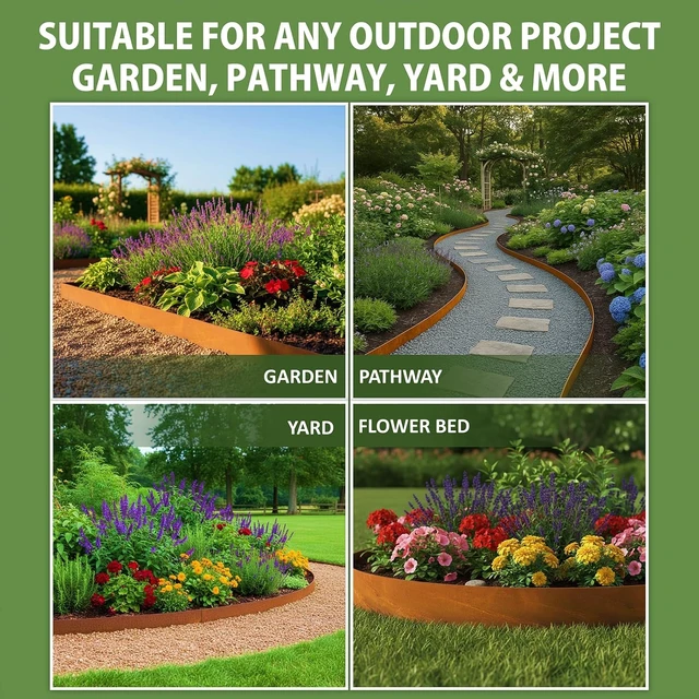Alt view image 4 of 7 - 40"x10" Corten Steel Landscape Edging, 6-Pack (20ft Total) Rusted Metal Border for Lawn & Flower Beds, Hammer-in Outdoor Landscaping for Yard, Pathways & Driveways