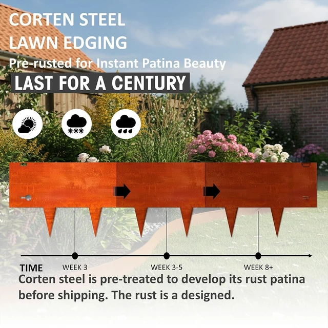 Alt view image 5 of 7 - 40"x10" Corten Steel Landscape Edging, 6-Pack (20ft Total) Rusted Metal Border for Lawn & Flower Beds, Hammer-in Outdoor Landscaping for Yard, Pathways & Driveways