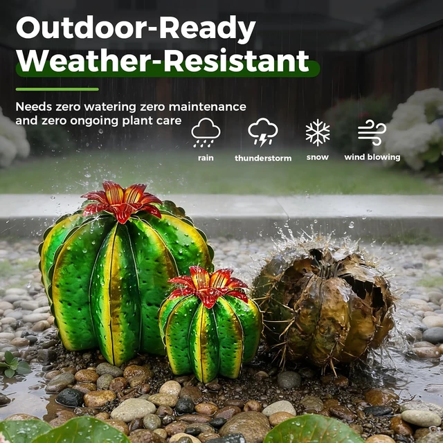 Alt view image 3 of 7 - 4-Pack Artificial Metal Barrel Cactus Yard Art with Flowers