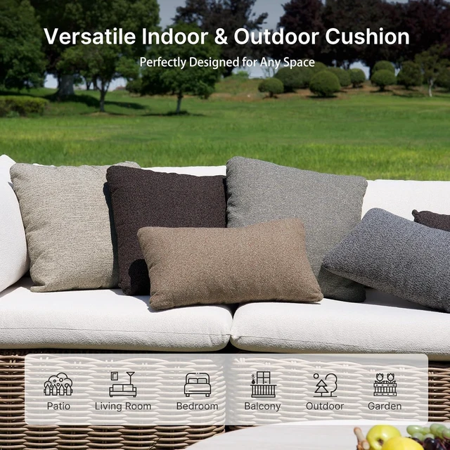 Alt view image 6 of 7 - 12x20 Inch Outdoor Lumbar Pillow Set of 2 with Inserts Water Resistant Throw Pillows, Removable Zipper Cover for Patio Furniture