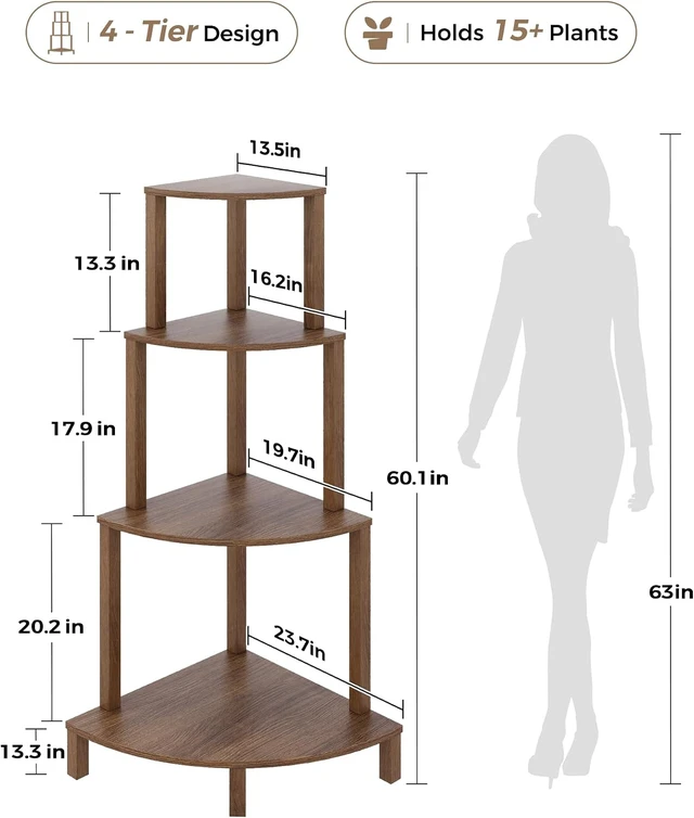 Alt view image 4 of 6 - 4-Tier Corner Wood Plant Shelf Indoor Plant Stand Rack