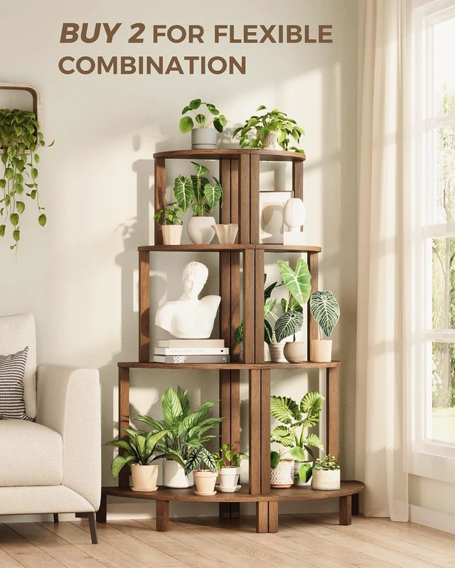 Alt view image 5 of 6 - 4-Tier Corner Wood Plant Shelf Indoor Plant Stand Rack