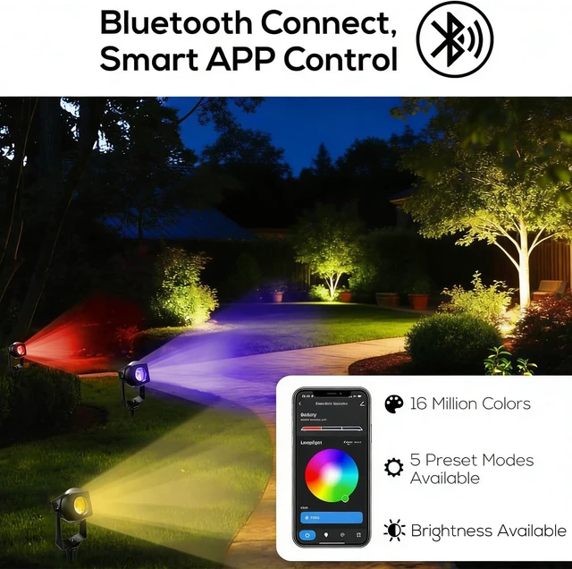 Alt view image 3 of 7 - 6-Pack Smart Bluetooth RGBW Solar Landscape Spotlights