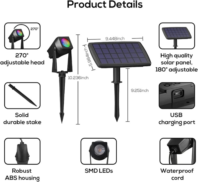 Alt view image 7 of 7 - 6-Pack Smart Bluetooth RGBW Solar Landscape Spotlights