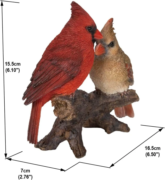 Alt view image 6 of 6 - Multicolor Cardinal Couple on Stump Garden Statue, Gift