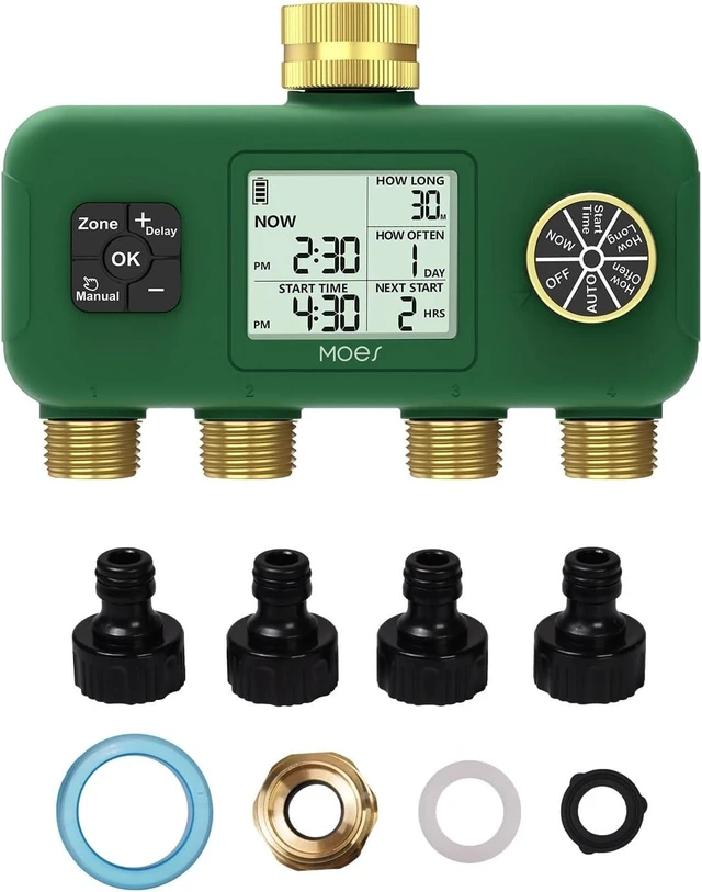 Main image of 4-Zone Water Timer with Brass Fittings & Sequential Watering, No Wi-Fi