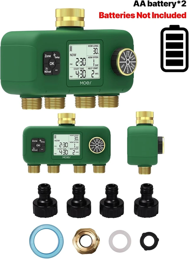 Alt view image 7 of 7 - 4-Zone Water Timer with Brass Fittings & Sequential Watering, No Wi-Fi