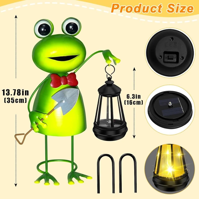 Alt view image 6 of 7 - 13.78in Solar Frog Garden Statue with Lantern Lights Metal Decorative Stakes, Fairy Decor for Patio, Porch, Yard, Gift for Women Mom Grandma