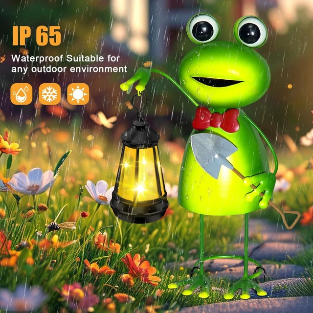 Alt view image 7 of 7 - 13.78in Solar Frog Garden Statue with Lantern Lights Metal Decorative Stakes, Fairy Decor for Patio, Porch, Yard, Gift for Women Mom Grandma