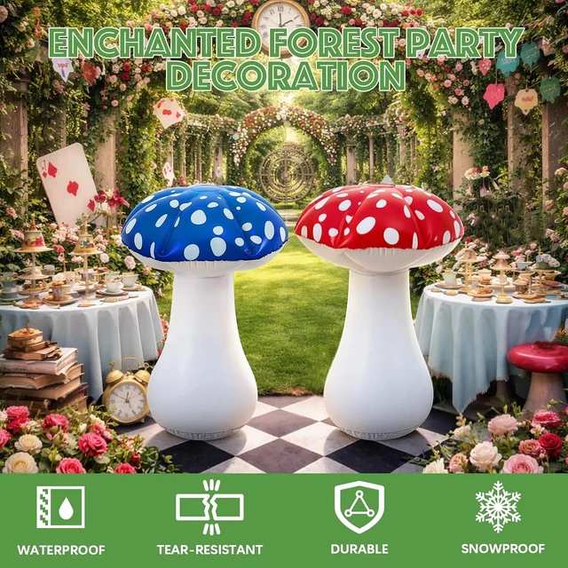 Alt view image 2 of 6 - 2 Pcs LED Inflatable Mushrooms, Red & Blue Garden Outdoor Decor