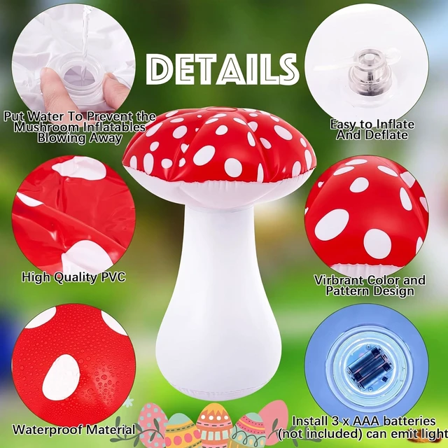 Alt view image 5 of 6 - 2 Pcs LED Inflatable Mushrooms, Red & Blue Garden Outdoor Decor