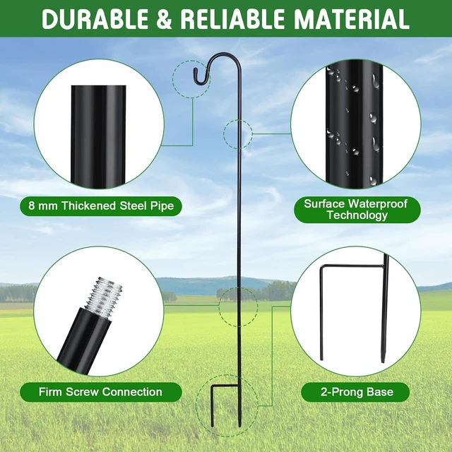 Alt view image 3 of 7 - 12 Pcs 47.24 Inch Adjustable Metal Shepherds Hook Garden Stakes