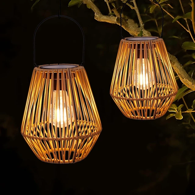 Alt view image 2 of 7 - 2 Pack Wicker Solar Lanterns Outdoor, Waterproof |