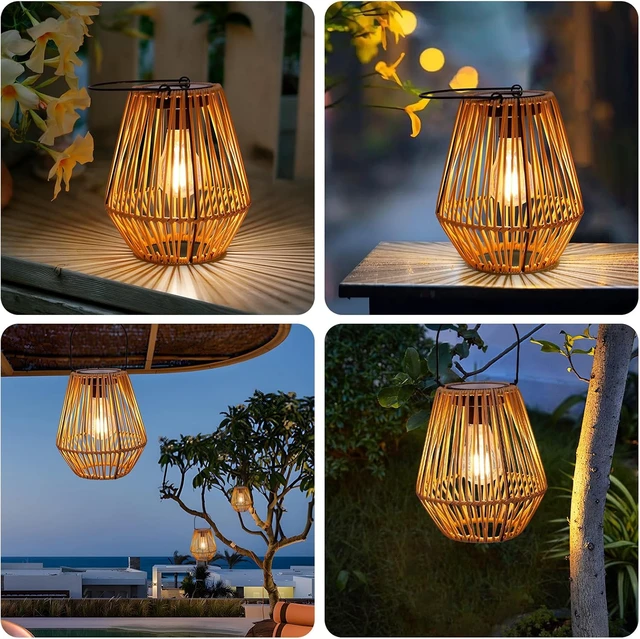 Alt view image 3 of 7 - 2 Pack Wicker Solar Lanterns Outdoor, Waterproof |