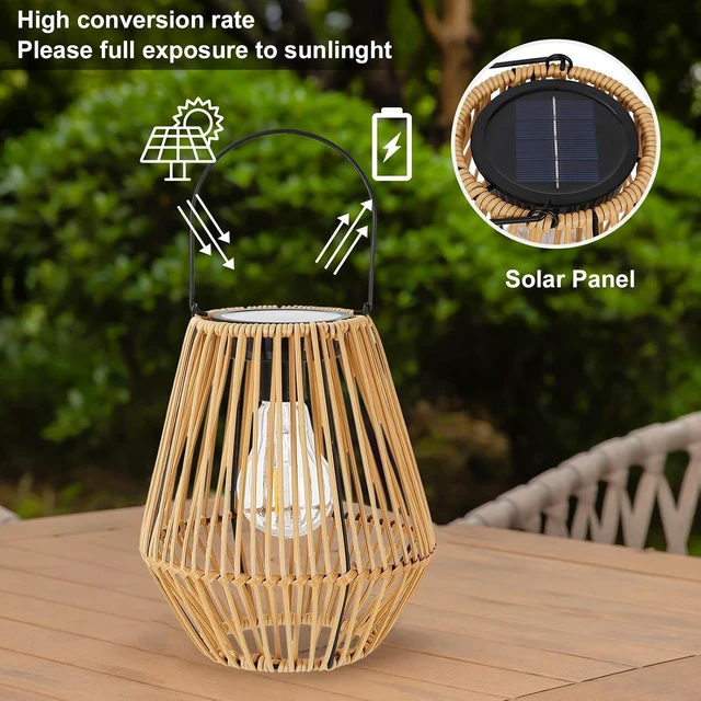 Alt view image 4 of 7 - 2 Pack Wicker Solar Lanterns Outdoor, Waterproof |