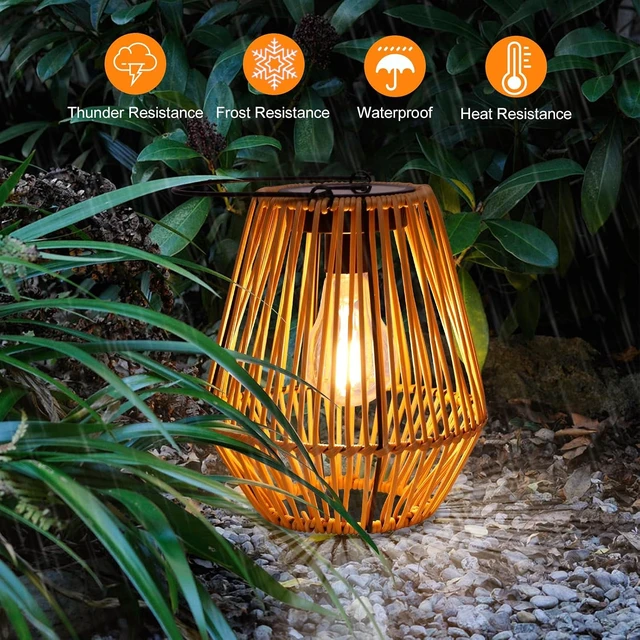 Alt view image 5 of 7 - 2 Pack Wicker Solar Lanterns Outdoor, Waterproof |
