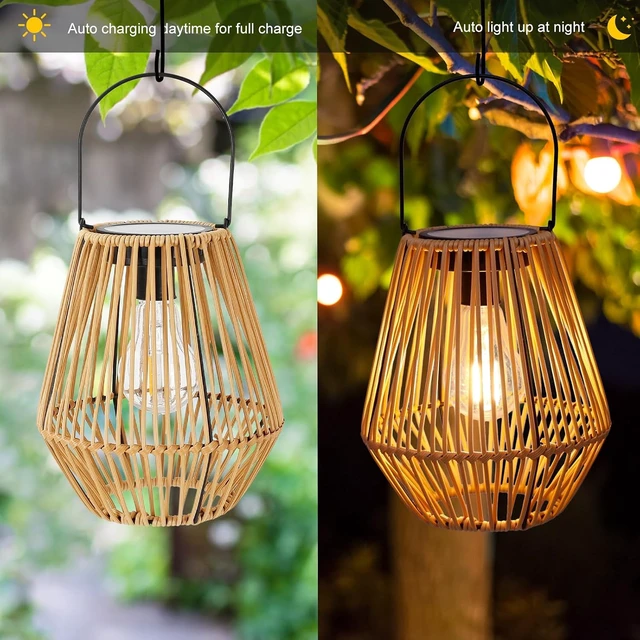 Alt view image 6 of 7 - 2 Pack Wicker Solar Lanterns Outdoor, Waterproof |