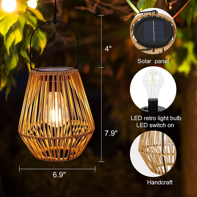 Alt view image 7 of 7 - 2 Pack Wicker Solar Lanterns Outdoor, Waterproof |