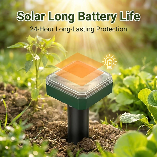 Alt view image 3 of 7 - Solar Powered Mole Repeller Ultrasonic Waterproof Deterrent for Gopher, Groundhog, Snake & Armadillo, for Yard Lawn Garden (8, Olive)