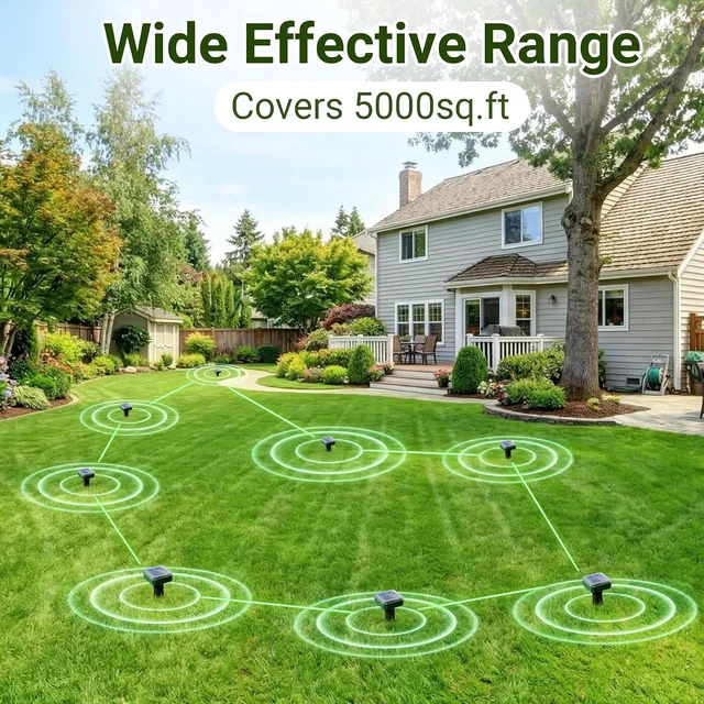 Alt view image 4 of 7 - Solar Powered Mole Repeller Ultrasonic Waterproof Deterrent for Gopher, Groundhog, Snake & Armadillo, for Yard Lawn Garden (8, Olive)