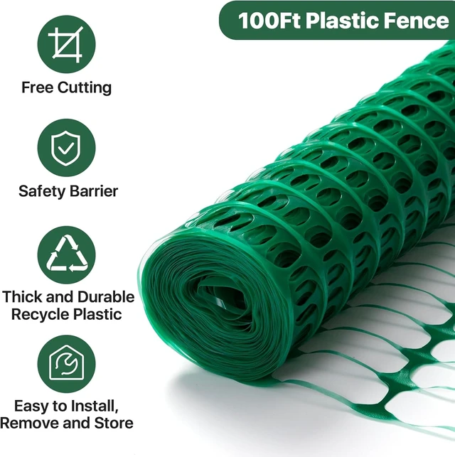 Alt view image 2 of 7 - 40In High 100Ft Long Temporary Plastic Fence with Posts Mesh Safety Barrier with Steel Stakes for Dogs, Snow, Garden, Backyard