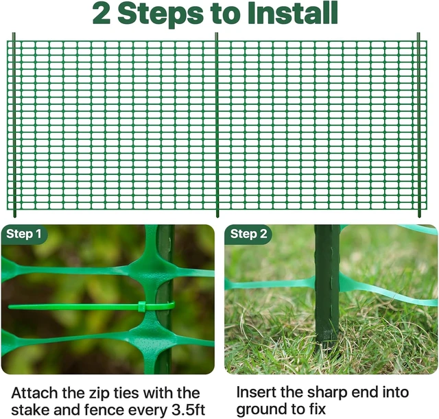Alt view image 5 of 7 - 40In High 100Ft Long Temporary Plastic Fence with Posts Mesh Safety Barrier with Steel Stakes for Dogs, Snow, Garden, Backyard