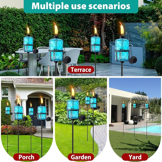 Alt view image 6 of 7 - 4 Pack Blue Glass Citronella Torches for Outside Garden