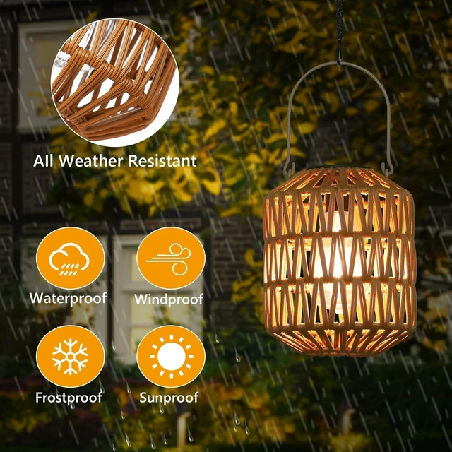 Alt view image 3 of 7 - 2 Pack Waterproof Rattan Solar Lanterns Outdoor Hanging Decorative Garden Lights for Porch, Patio, Pathway, Gift for Mom Grandma