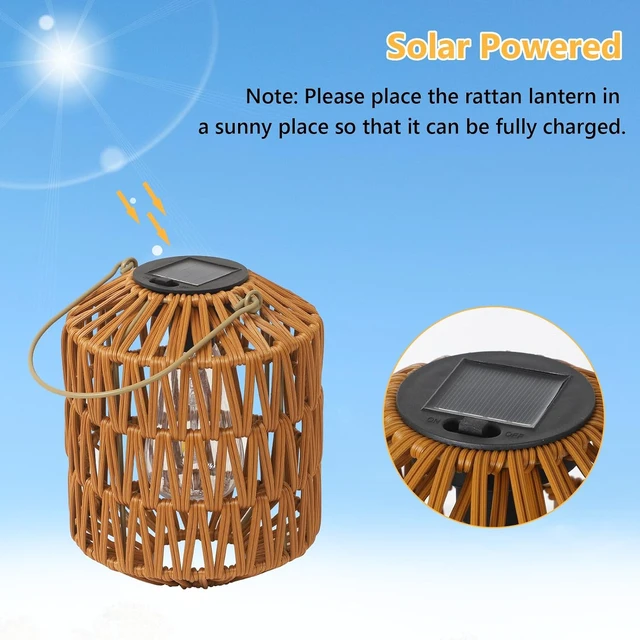 Alt view image 5 of 7 - 2 Pack Waterproof Rattan Solar Lanterns Outdoor Hanging Decorative Garden Lights for Porch, Patio, Pathway, Gift for Mom Grandma