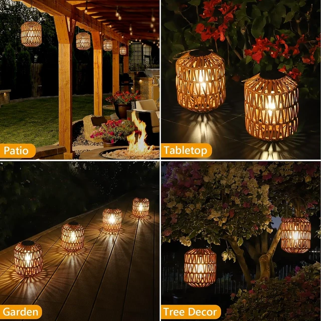 Alt view image 6 of 7 - 2 Pack Waterproof Rattan Solar Lanterns Outdoor Hanging Decorative Garden Lights for Porch, Patio, Pathway, Gift for Mom Grandma
