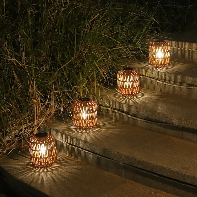 Alt view image 7 of 7 - 2 Pack Waterproof Rattan Solar Lanterns Outdoor Hanging Decorative Garden Lights for Porch, Patio, Pathway, Gift for Mom Grandma