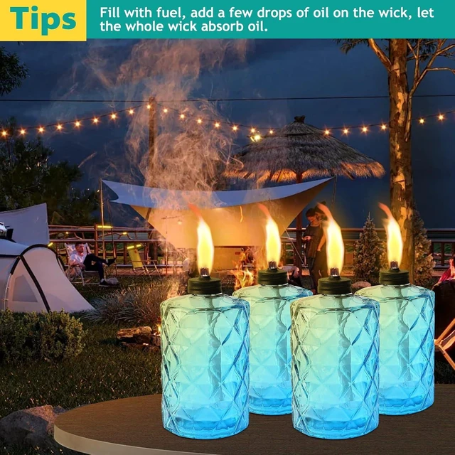 Alt view image 7 of 7 - 4 Pack Blue Glass Citronella Torches for Outside Garden