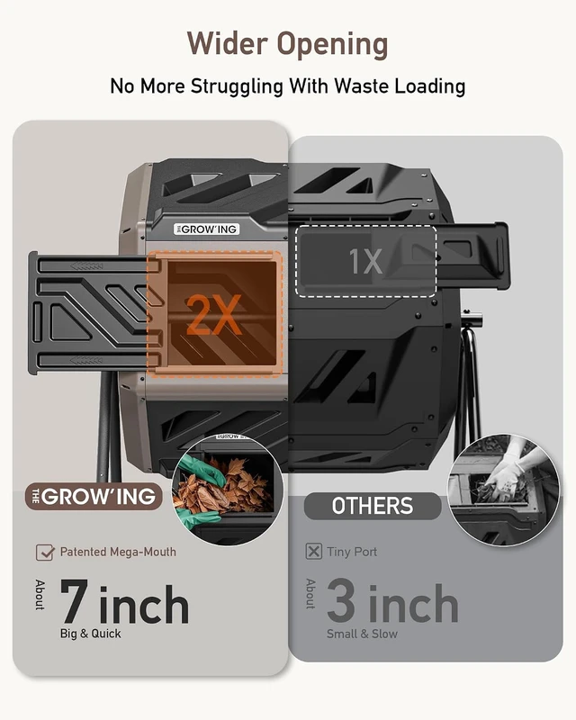 Alt view image 3 of 7 - 43 Gal Brown Outdoor Compost Bin Tumbler for Backyard Garden