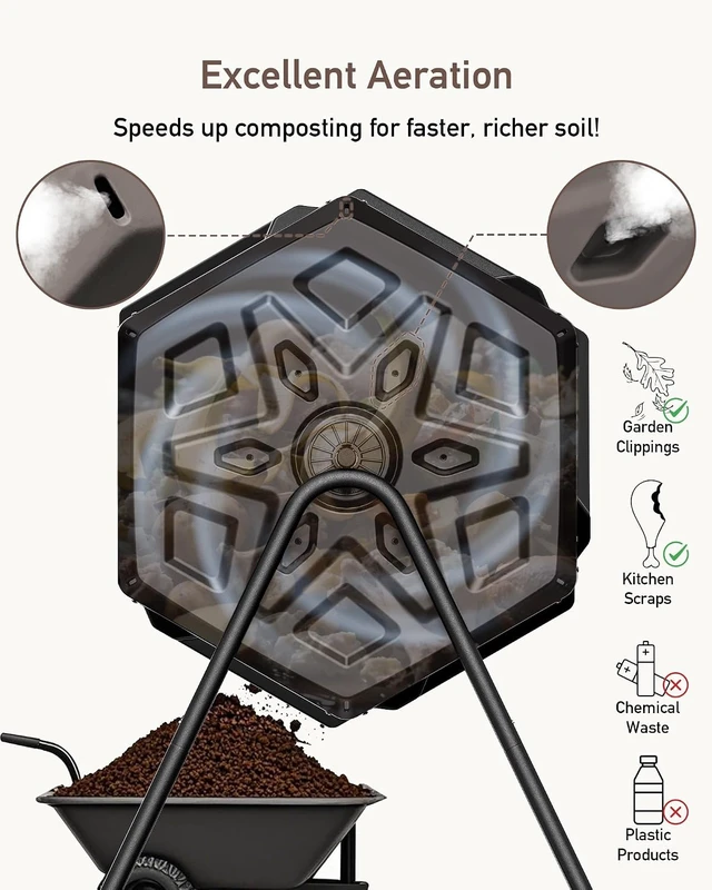Alt view image 5 of 7 - 43 Gal Brown Outdoor Compost Bin Tumbler for Backyard Garden