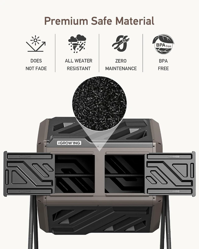 Alt view image 6 of 7 - 43 Gal Brown Outdoor Compost Bin Tumbler for Backyard Garden