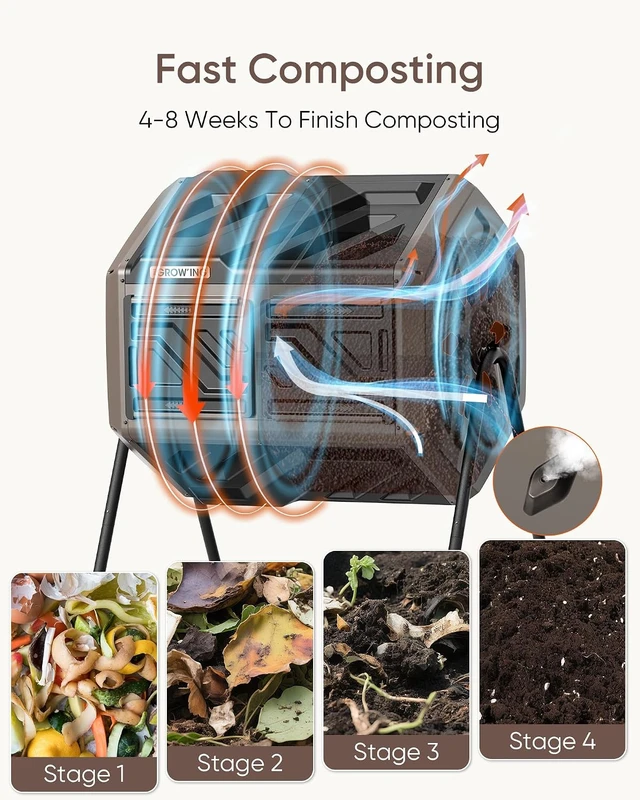 Alt view image 7 of 7 - 43 Gal Brown Outdoor Compost Bin Tumbler for Backyard Garden