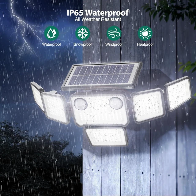 Alt view image 6 of 7 - 6000LM Solar Flood Lights Outdoor 284 LED 6-Head Dual Motion Sensor Security Wall Lights, IP65 Waterproof, Remote, 2 Pack