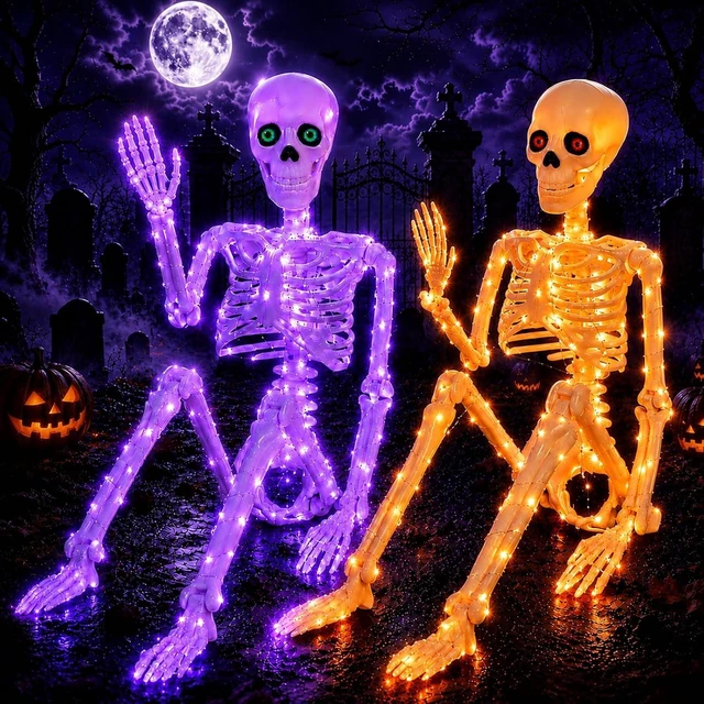 Main image of Halloween Skeleton Decor with Purple & Orange Lights (350lights & 6H autoOff)